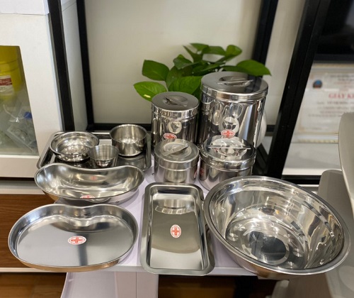 Bộ dụng cụ inox ( Khay, chén, thau, hộp tròn, hộp chữ nhật,...)